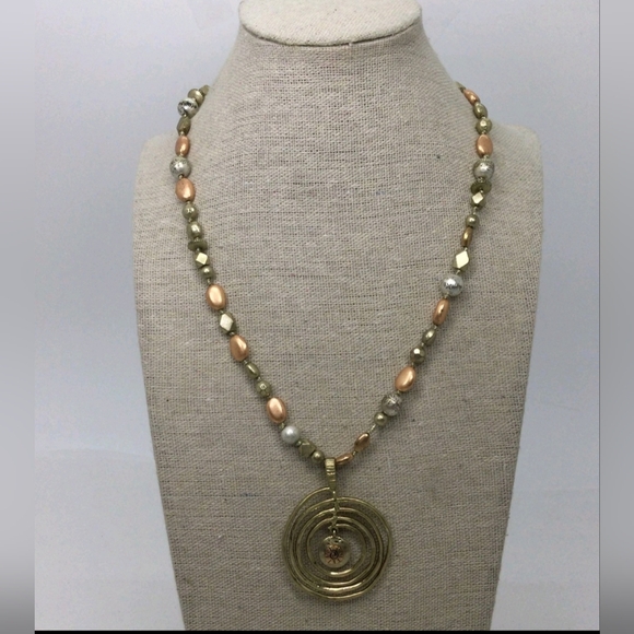 Sigrid Olsen Mixed Metal Swirl Pendant Beaded Necklace 17" - Picture 1 of 5